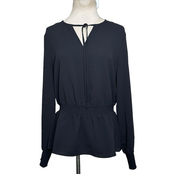 Alfani black long sleeves peplum blouse size Medium - Picture 1 of 13